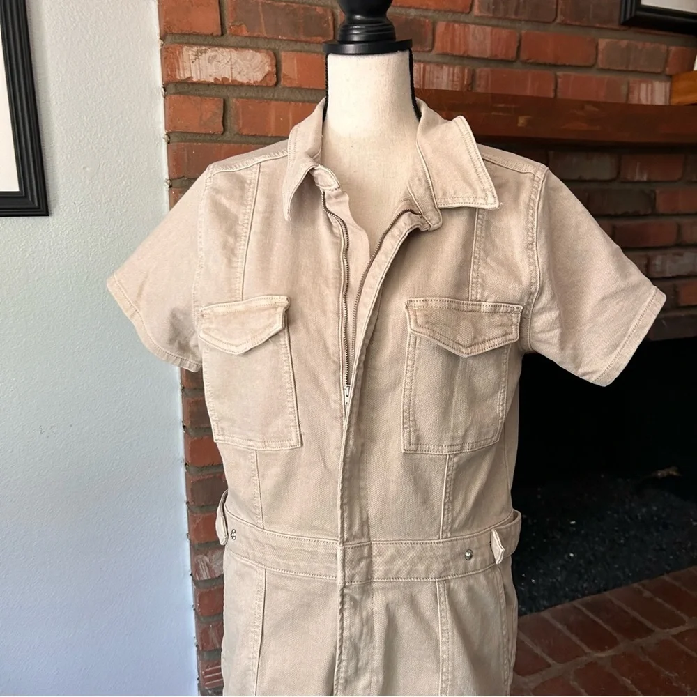 Good American Fit For Success Denim Utility Dress in Khaki Sz XL - Picture 4 of 11
